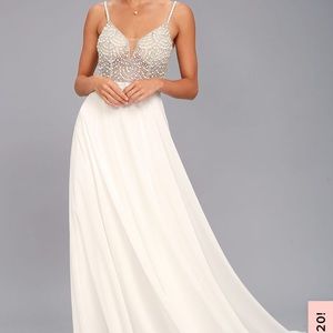 True Love White Beaded Rhinestone Maxi Dress